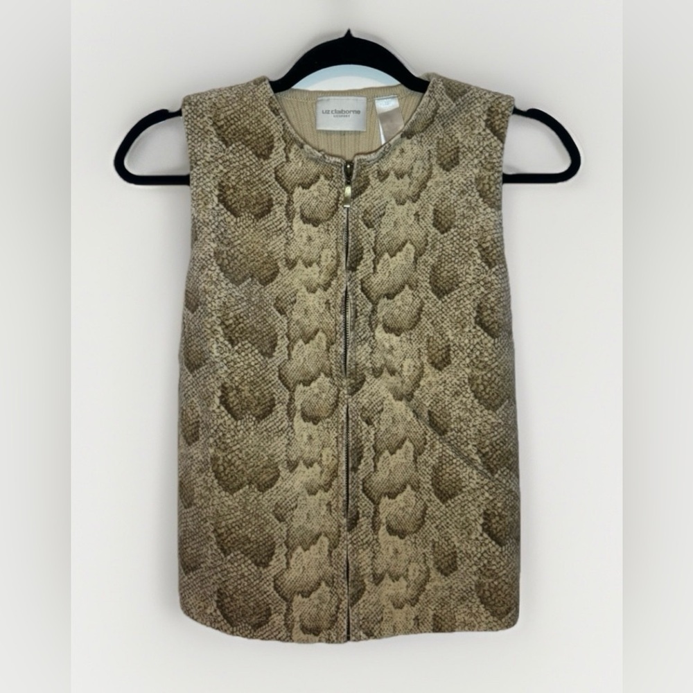 Liz Claiborne Sport Snake Print Full Zip up Vest Beige Tan Women’s size small